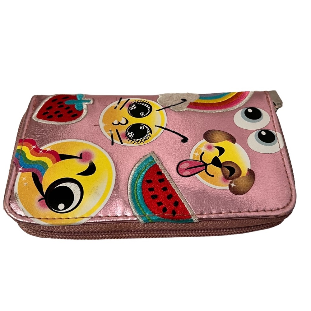 Pink Zip Around Emoji Rainbow Wallet NWOT
